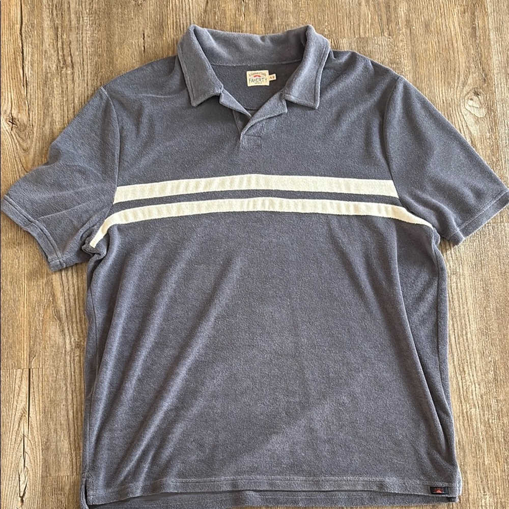 Faherty Gray Polo Shirt with White Stripes
